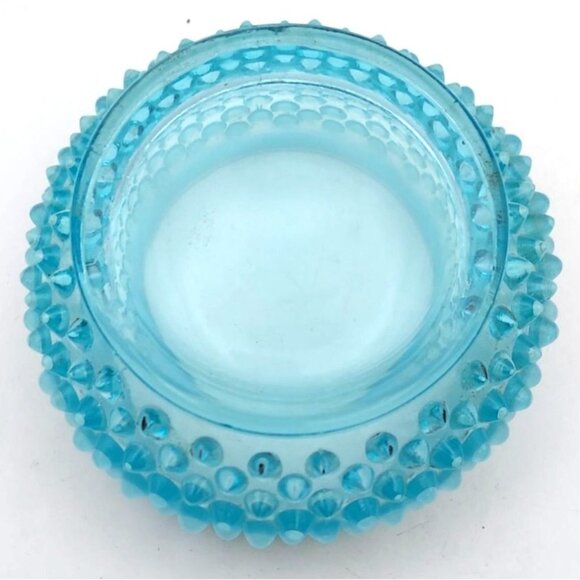 Vintage Fenton Glass Blue Opalescent Hobnail Power Jar with Wooden Lid - Picture 4 of 6